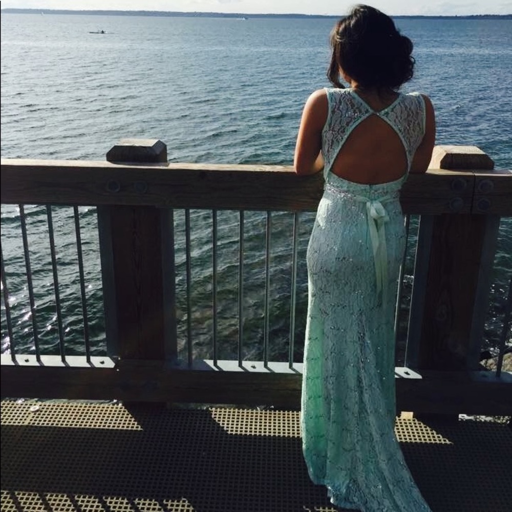 Mint blue mermaid prom dress